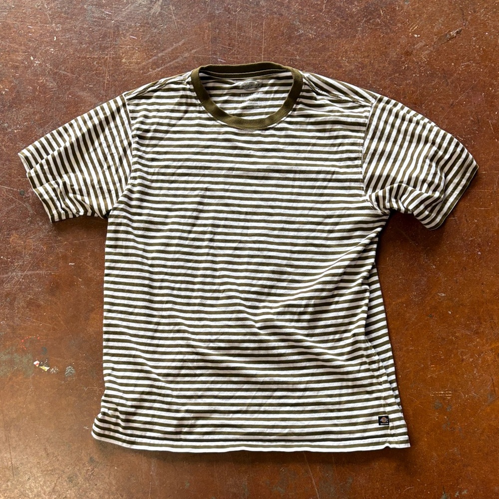 Dickies Skateboarding Men's Striped Tee - Olive and White